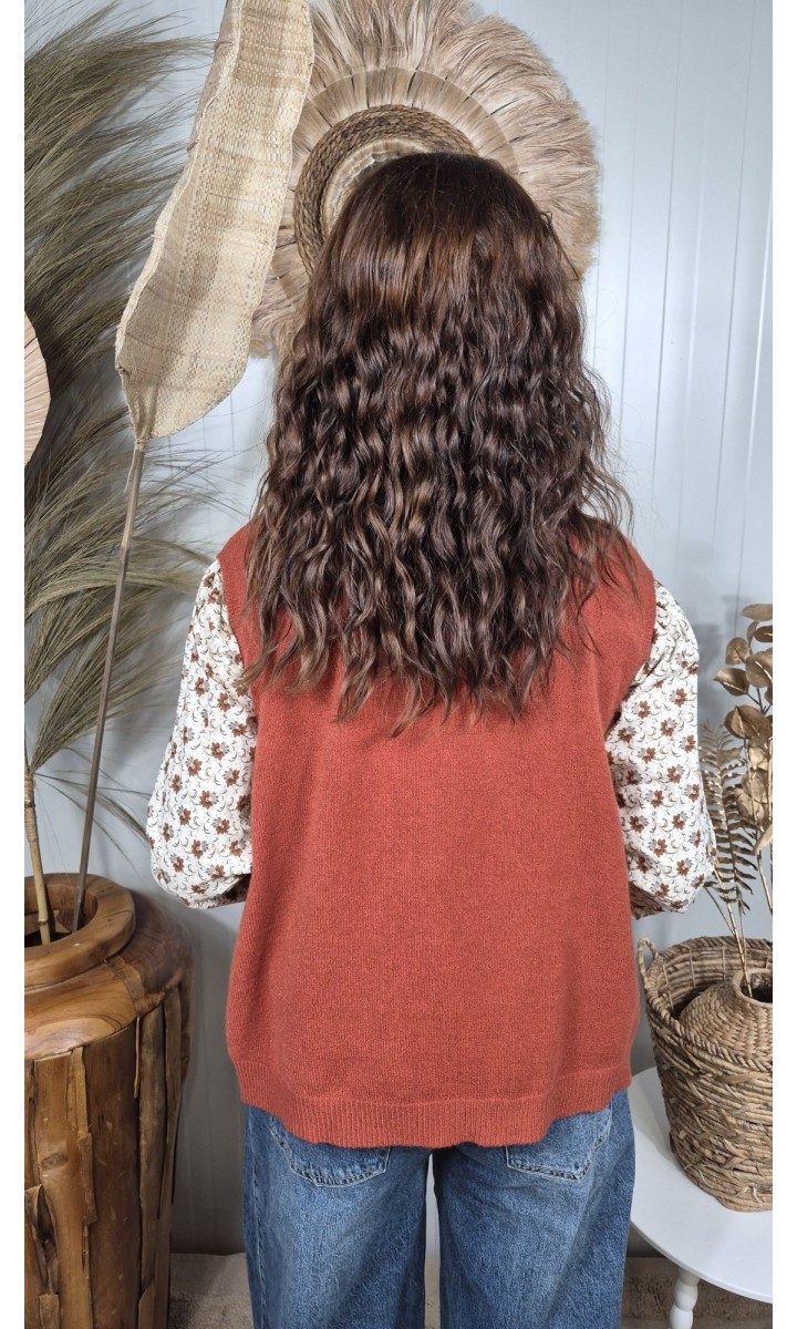 Gilet Terra sans manches col V - maille alpaga – coloris terracotta, vue 3