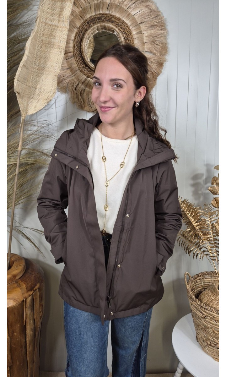 Parka Leonce à capuche - pressions dorées – coloris marron