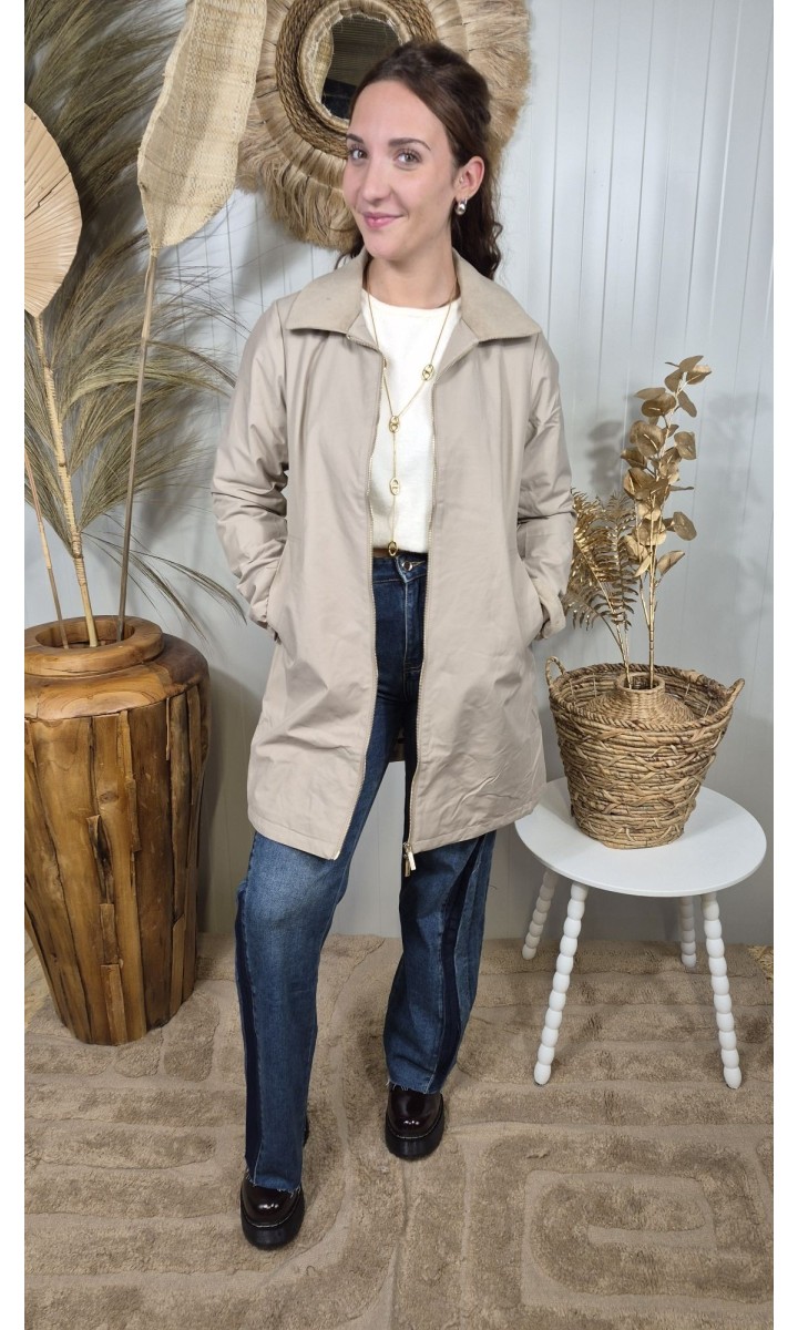 Veste Edmee mi-longue doublure léopard – coloris beige