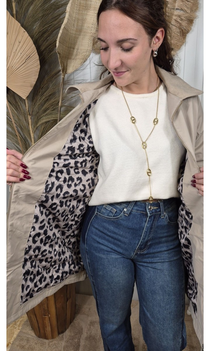 Veste Edmee mi-longue doublure léopard – coloris beige, vue 2