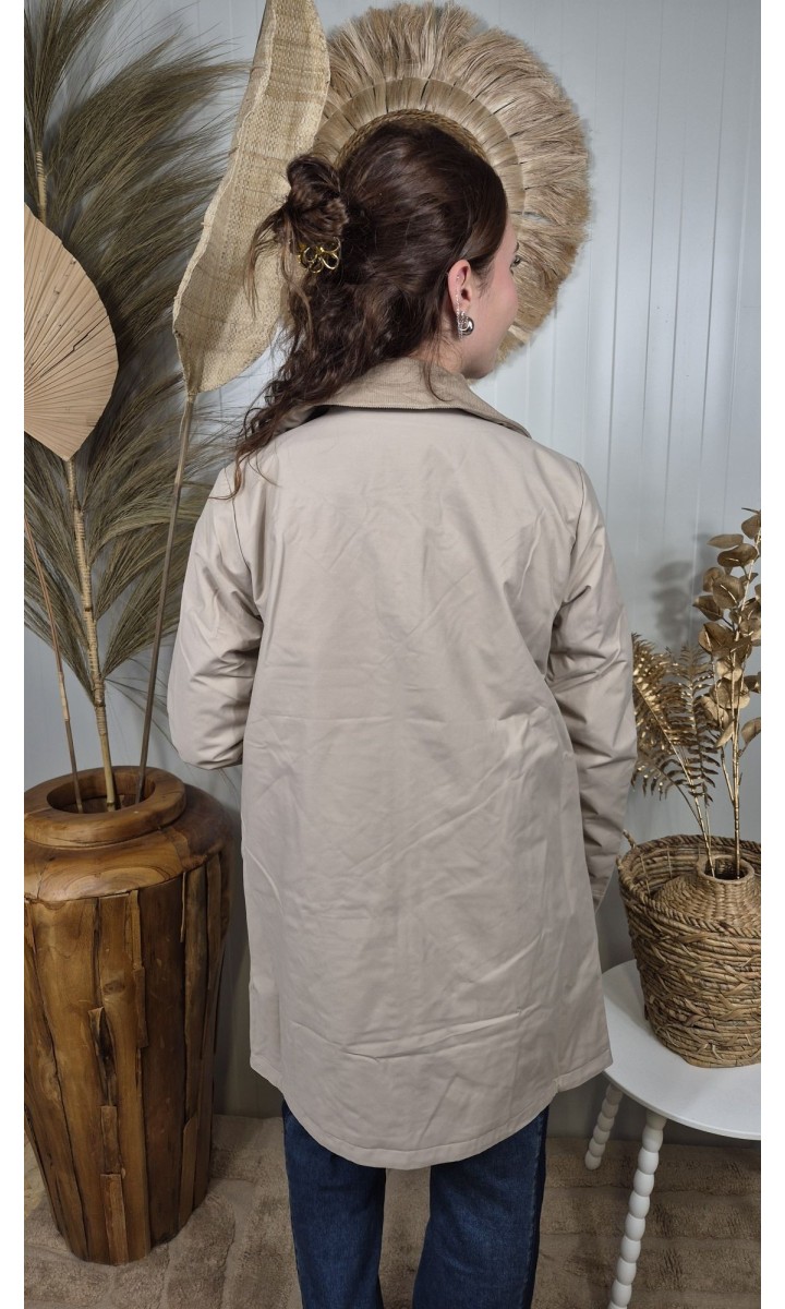 Veste Edmee mi-longue doublure léopard – coloris beige, vue 3