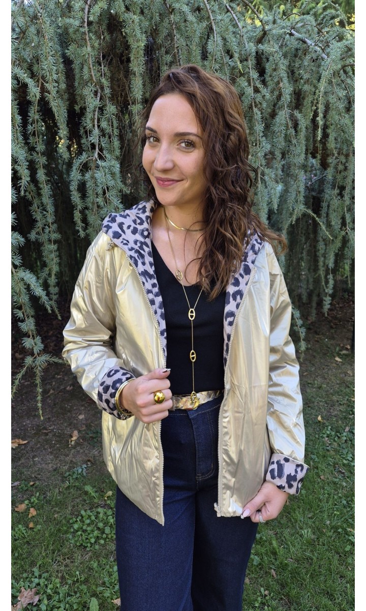 Parka réversible Lisa dorée et léopard – coloris doré