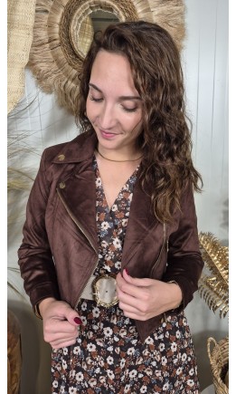 Veste Lisette zip asymétrique - col cranté – coloris marron