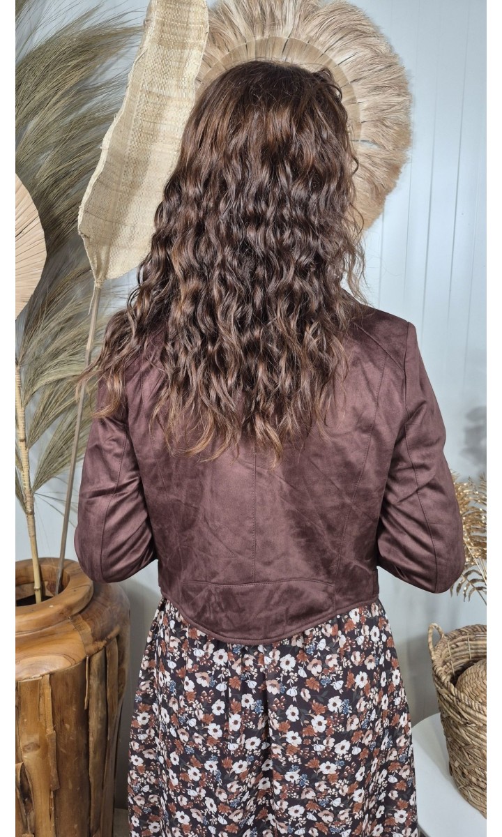 Veste Lisette zip asymétrique - col cranté – coloris marron, vue 2