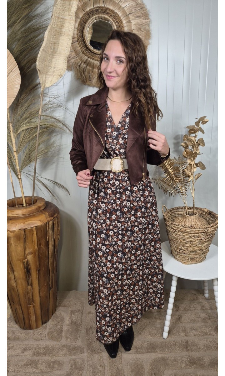 Veste Lisette zip asymétrique - col cranté – coloris marron, vue 3