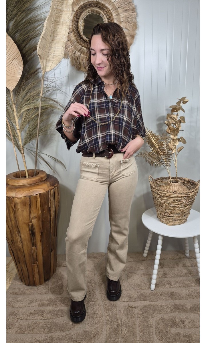 Chemise Lorelei à carreaux - manches 3/4 volantées – coloris marron, vue 3