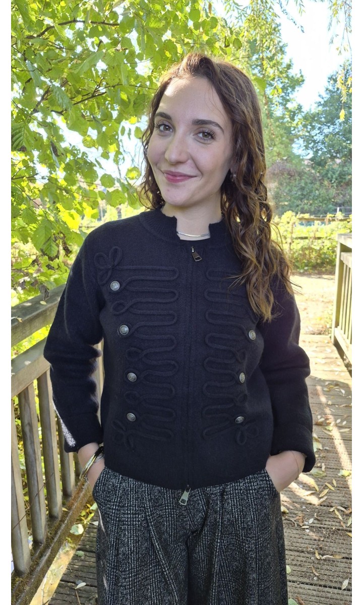 Gilet Azie zippé broderies passementerie – coloris noir