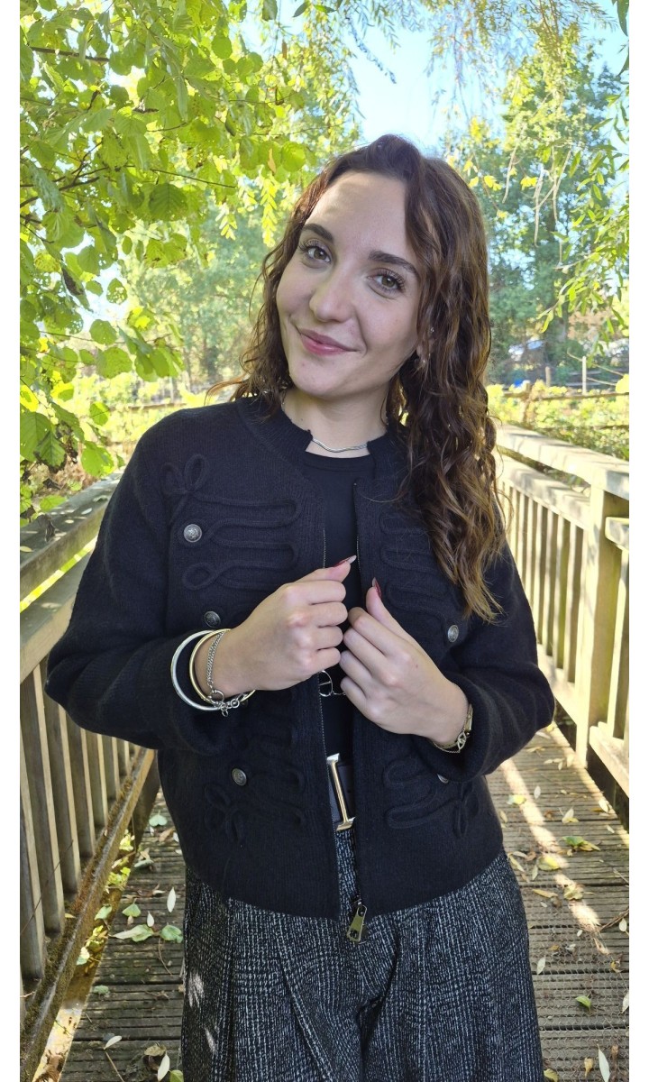 Gilet Azie zippé broderies passementerie – coloris noir, vue 2