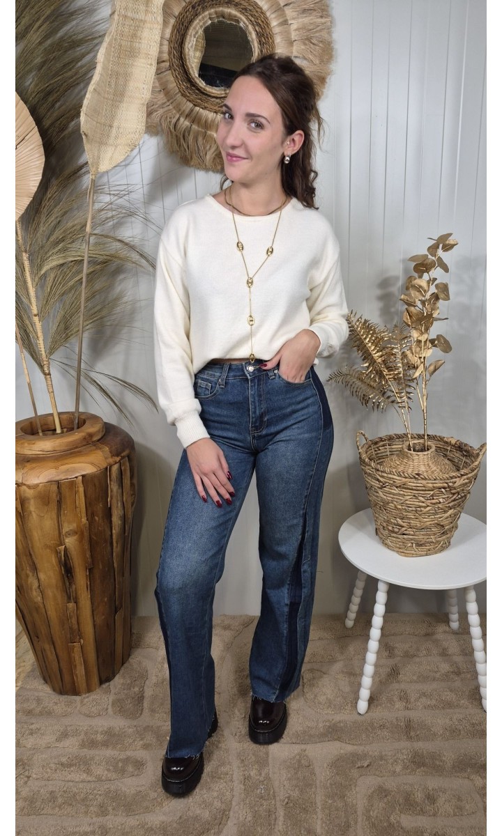 Pull Evelyne dos V dentelle et nœud – coloris beige, vue 2