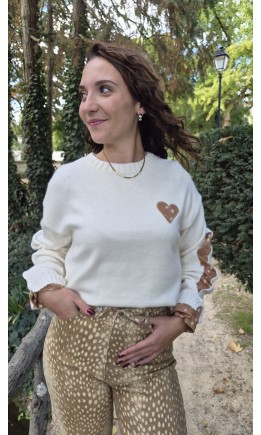 Pull Armelita écusson cœur motif bambi – coloris beige