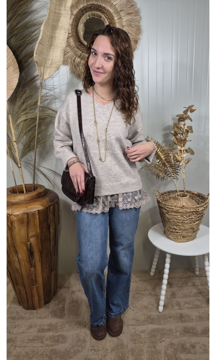 Pull Stephanie maille bouclée - col choker – coloris beige