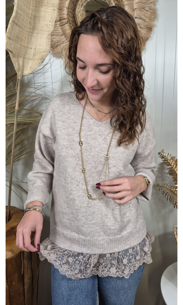 Pull Stephanie maille bouclée - col choker – coloris beige, vue 3