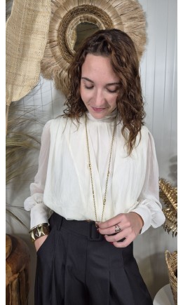 Blouse Barbara col drapé et nœud au dos – coloris beige