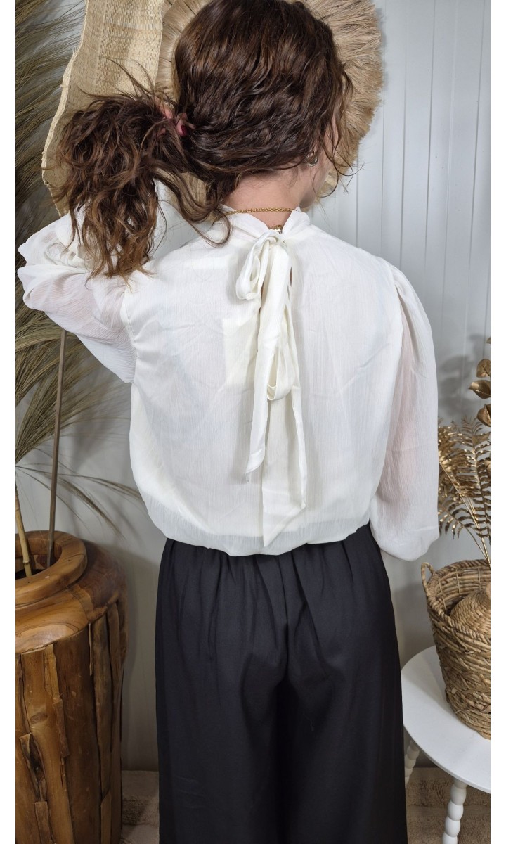 Blouse Barbara col drapé et nœud au dos – coloris beige, vue 2