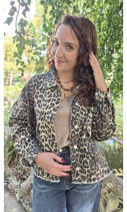 Veste Sophie oversize col chemise - poches à rabat – coloris léopard