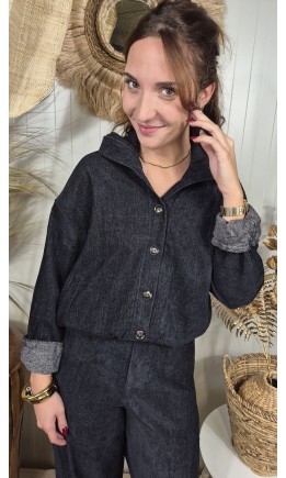 Veste Belinda courte en velours côtelé – coloris bleu