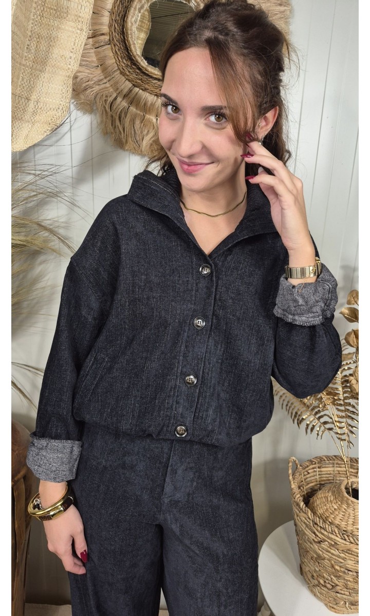 Veste Belinda courte en velours côtelé – coloris bleu