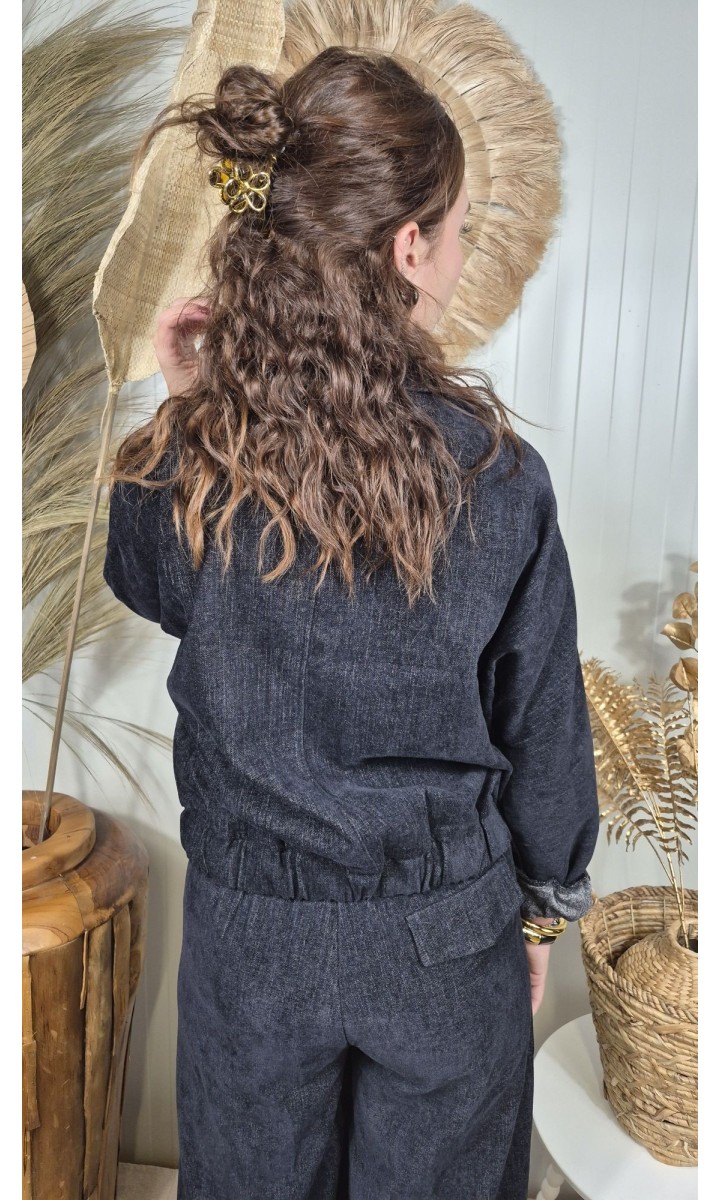 Veste Belinda courte en velours côtelé – coloris bleu, vue 3