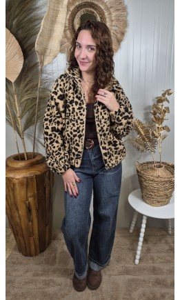 Veste Leonce blouson zip doré - col montant – coloris léopard
