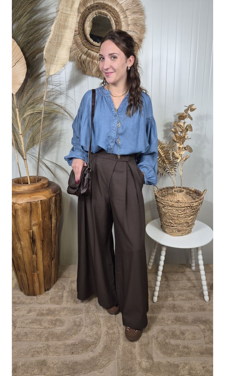Chemise Aela col V - manches bouffantes - Tencel – coloris bleu, vue 3
