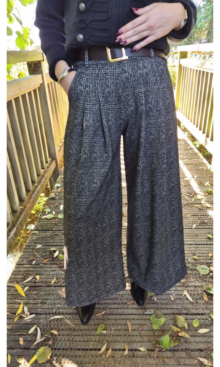 Pantalon Norma large prince-de-galles taille haute – coloris noir, vue 2