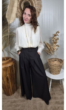 Pantalon Sabine palazzo taille haute noir – coloris noir