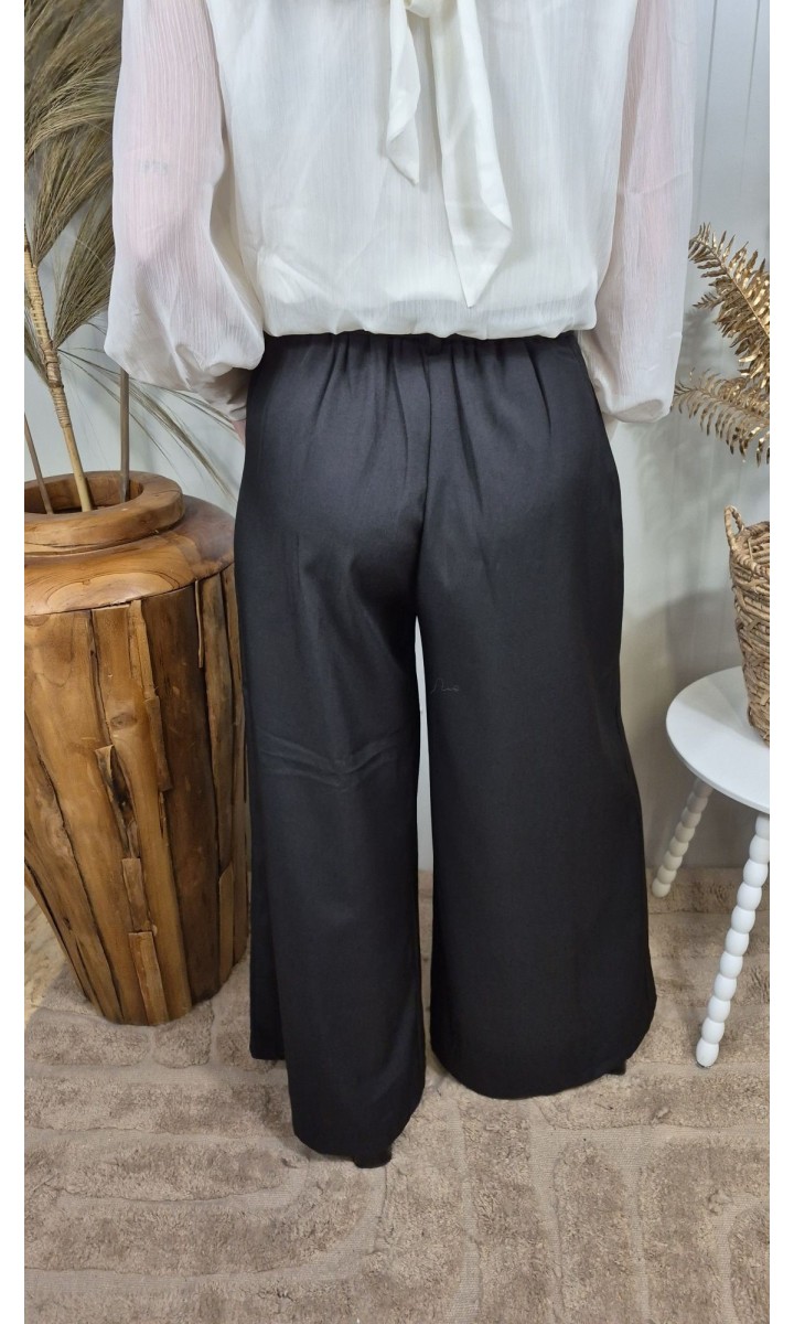 Pantalon Sabine palazzo taille haute noir – coloris noir, vue 3