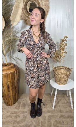 Robe Solene cache-cœur taille smockée – coloris bleu