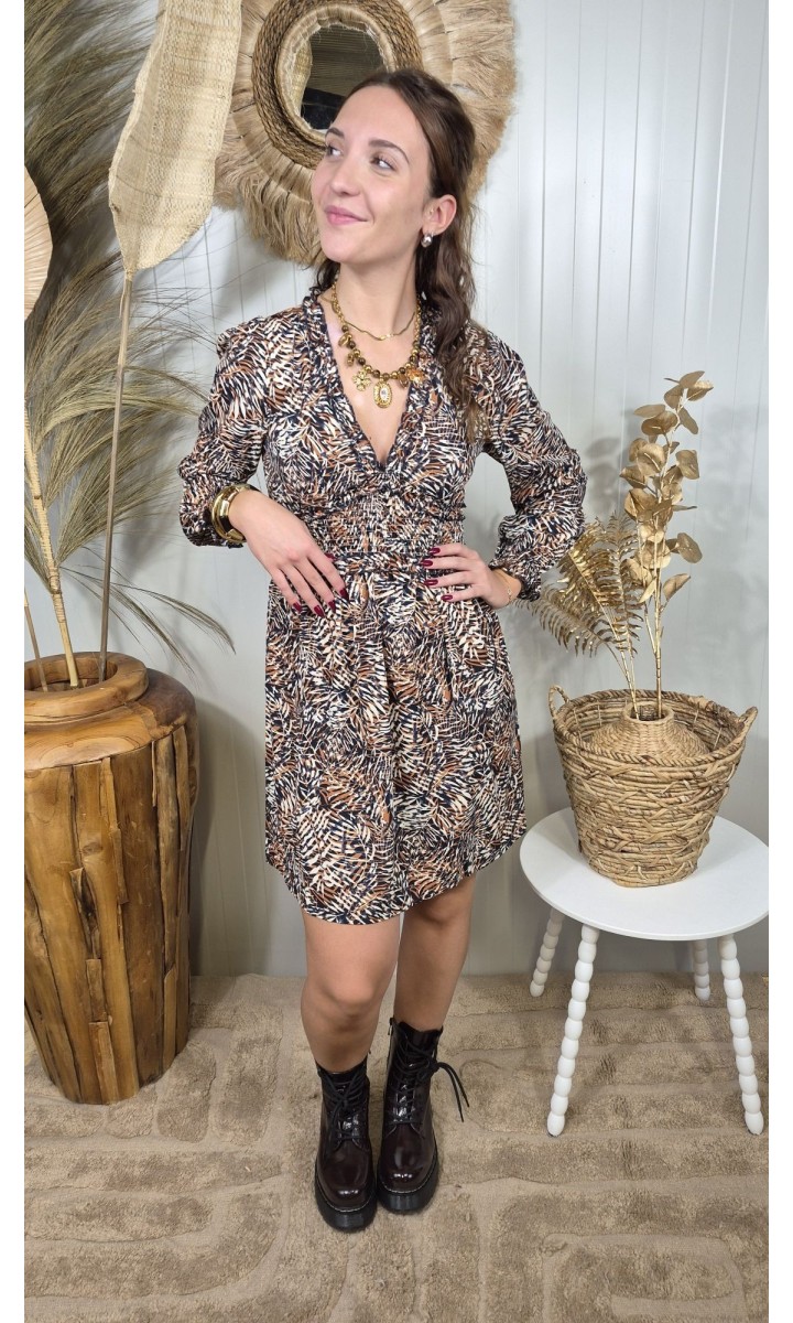 Robe Solene cache-cœur taille smockée – coloris bleu