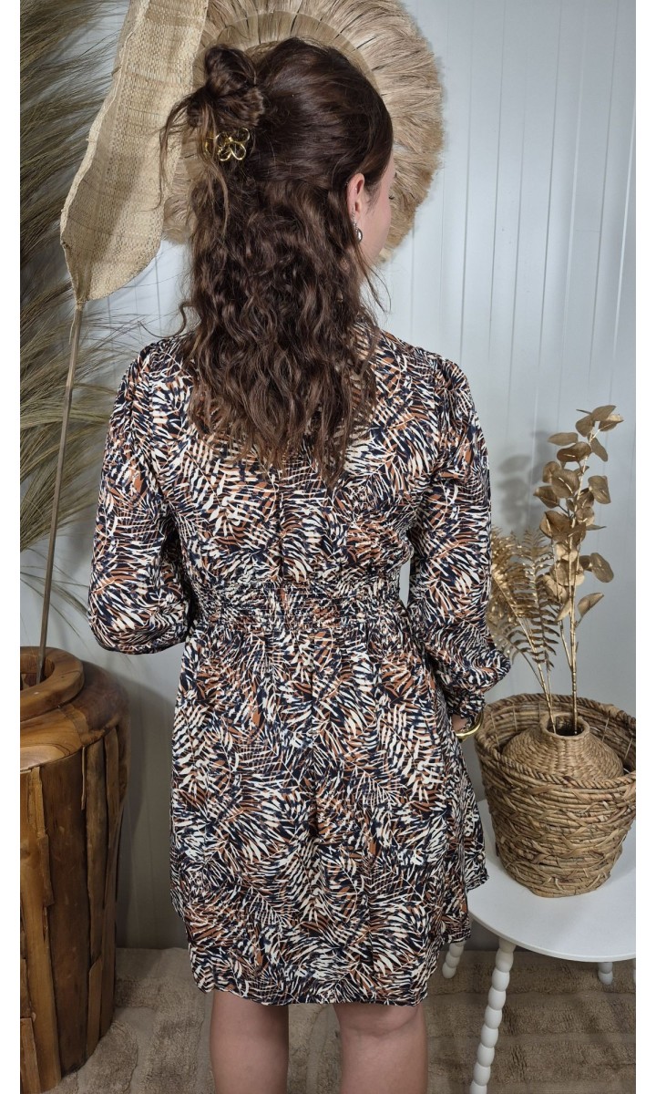 Robe Solene cache-cœur taille smockée – coloris bleu, vue 3