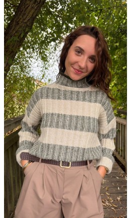 Pull Armelle col montant - bords-côtes – coloris kaki