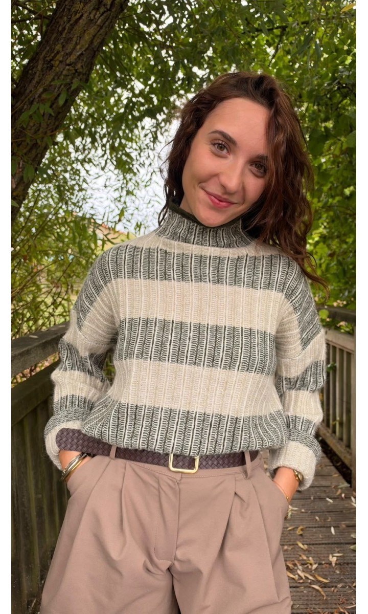 Pull Armelle col montant - bords-côtes – coloris kaki