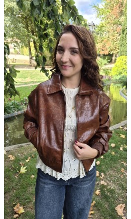Veste Magalie bomber effet croco – coloris marron