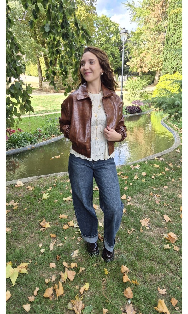 Veste Magalie bomber effet croco – coloris marron, vue 2