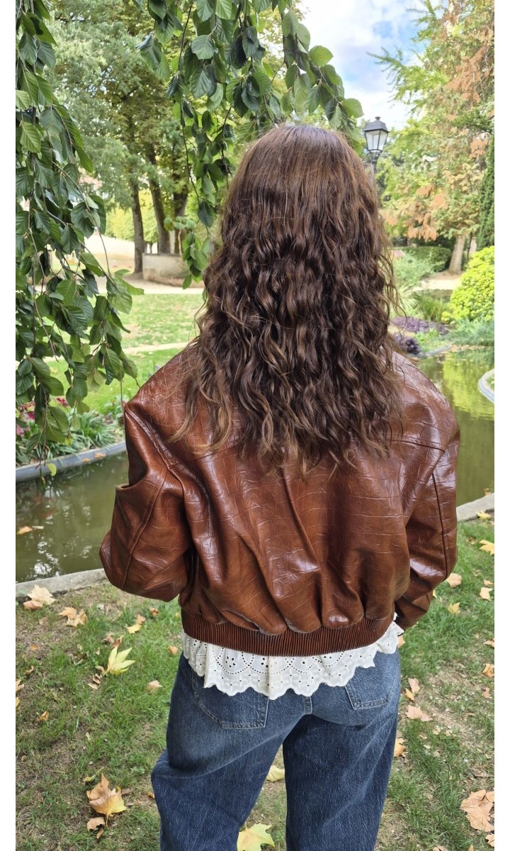 Veste Magalie bomber effet croco – coloris marron, vue 3