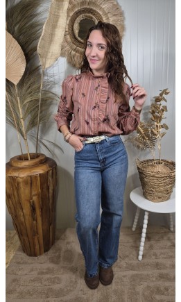 Chemise Tania col volanté - plastron - 100 % coton – coloris marron