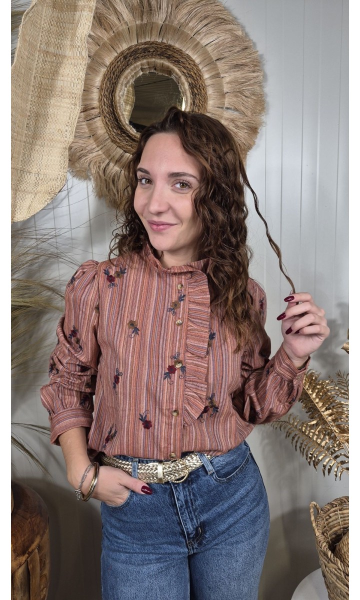 Chemise Tania col volanté - plastron - 100 % coton – coloris marron, vue 2