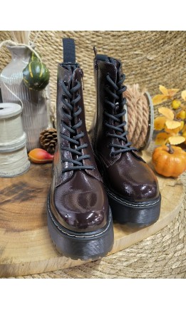 Bottines Ramie vernis craquelé - semelle crantée – coloris marron