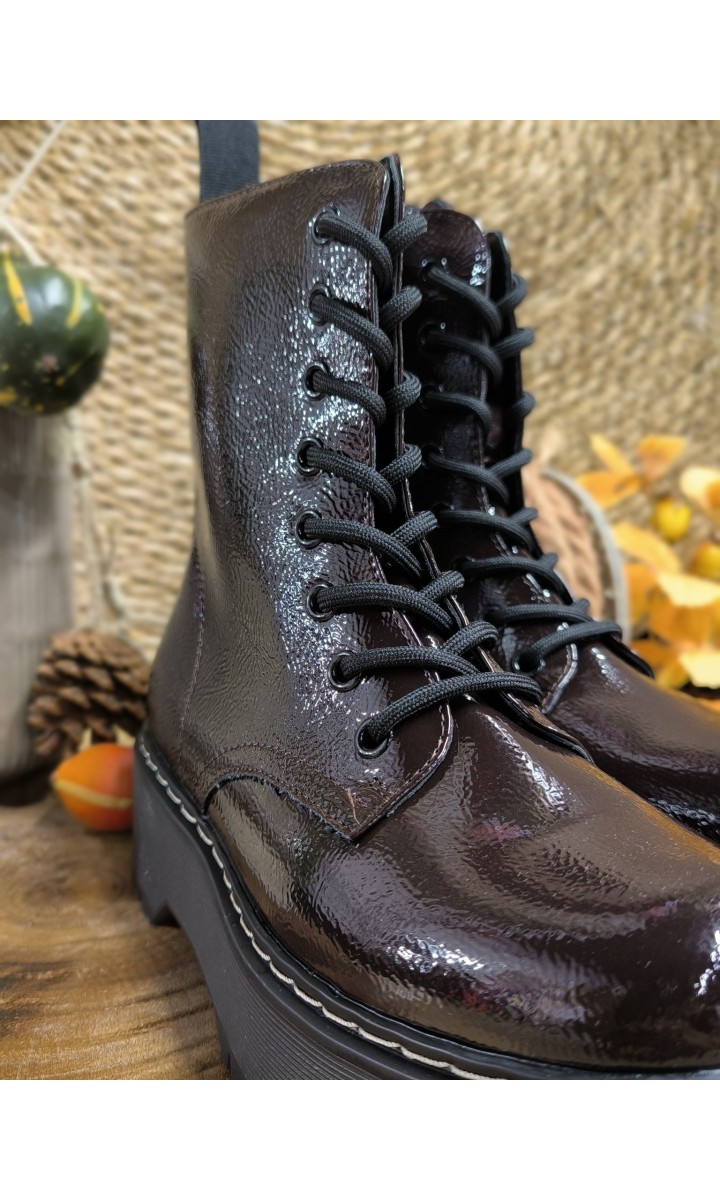 Bottines Ramie vernis craquelé - semelle crantée – coloris marron, vue 2