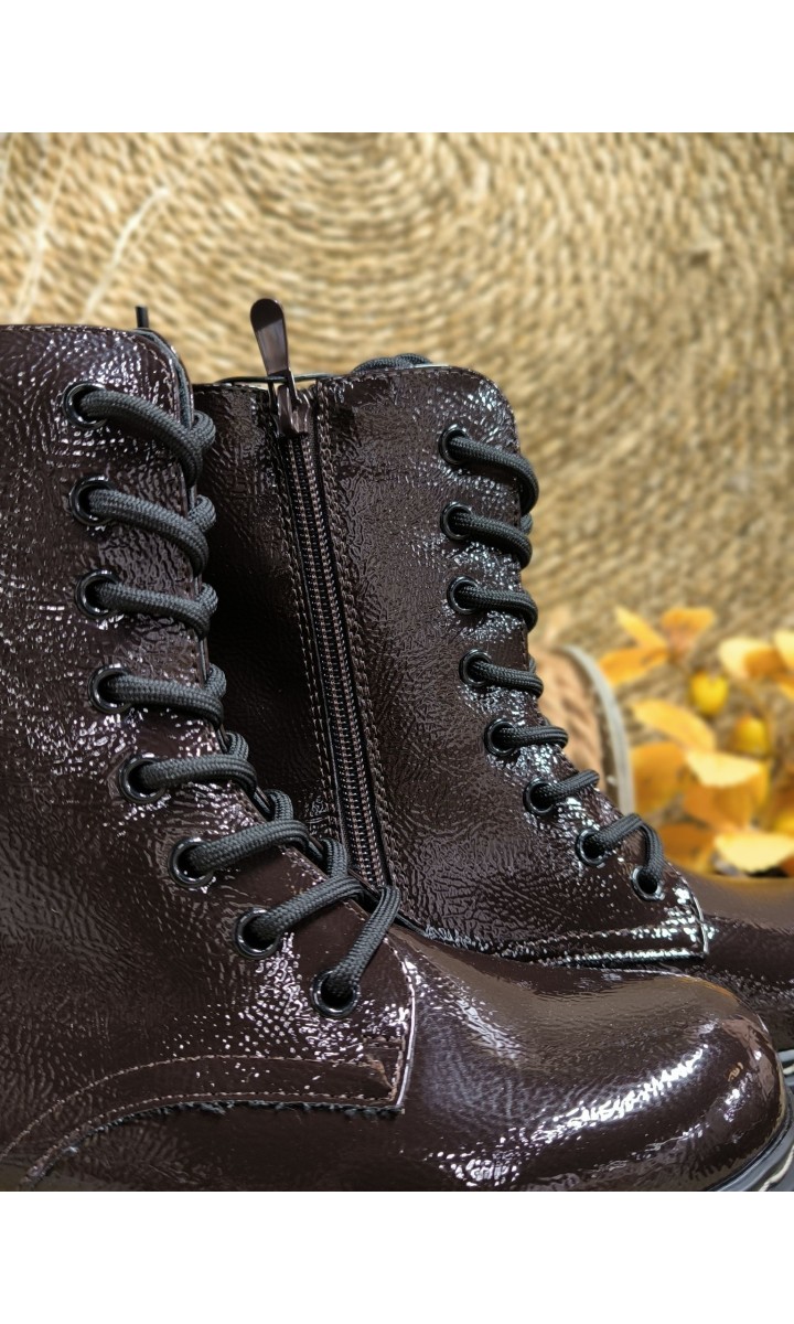 Bottines Ramie vernis craquelé - semelle crantée – coloris marron, vue 3