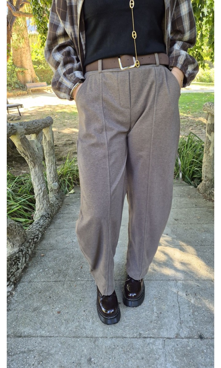 Pantalon Nathalie carotte taille haute – coloris taupe, vue 2