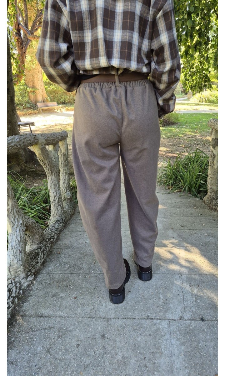 Pantalon Nathalie carotte taille haute – coloris taupe, vue 3