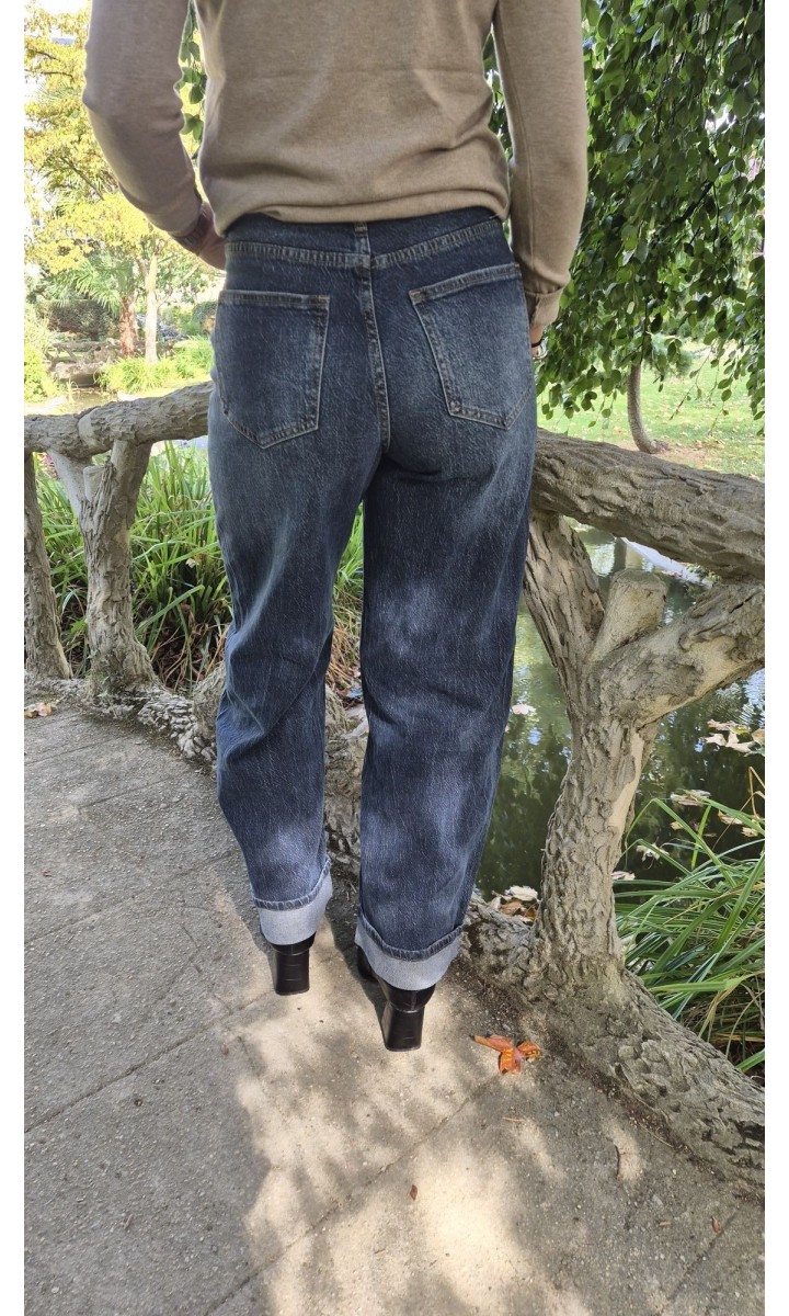 Jeans Theresa baggy taille haute à revers – coloris bleu, vue 2