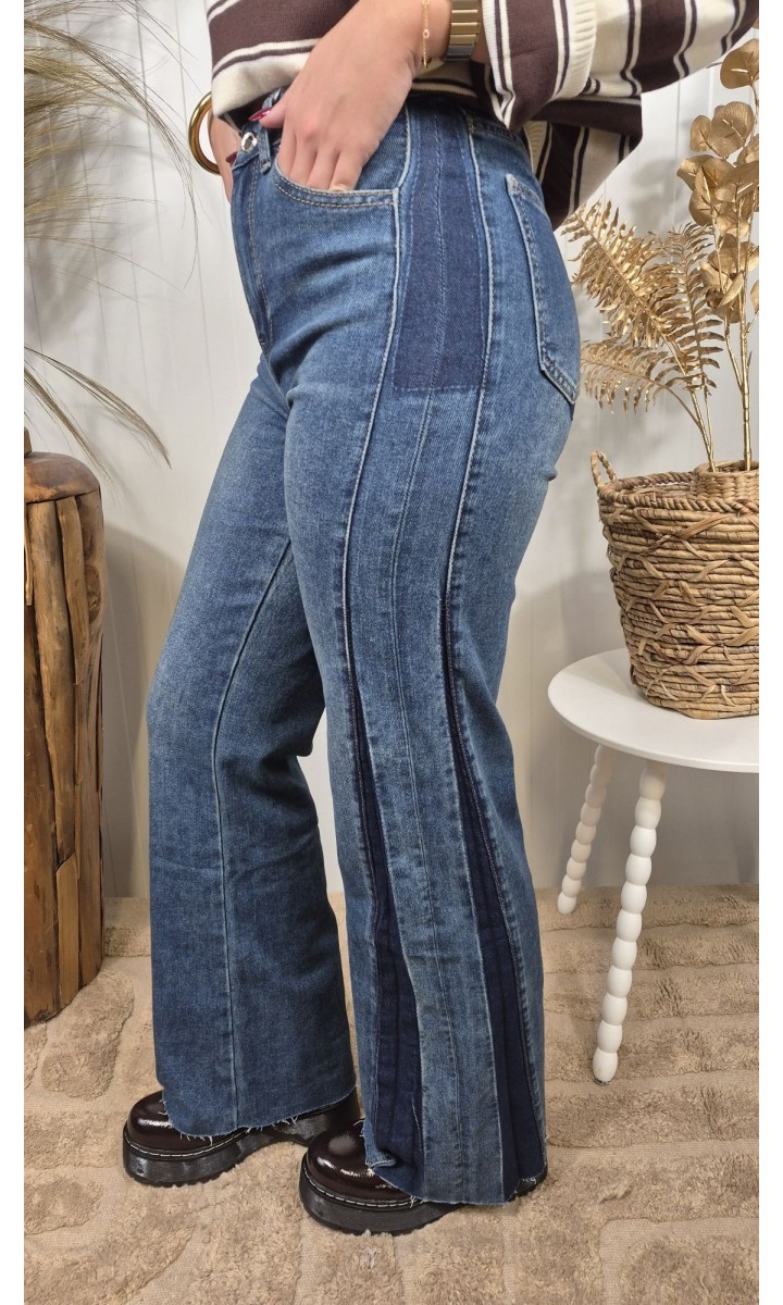 Jeans Lorene wide leg bandes contrastées – coloris bleu, vue 3