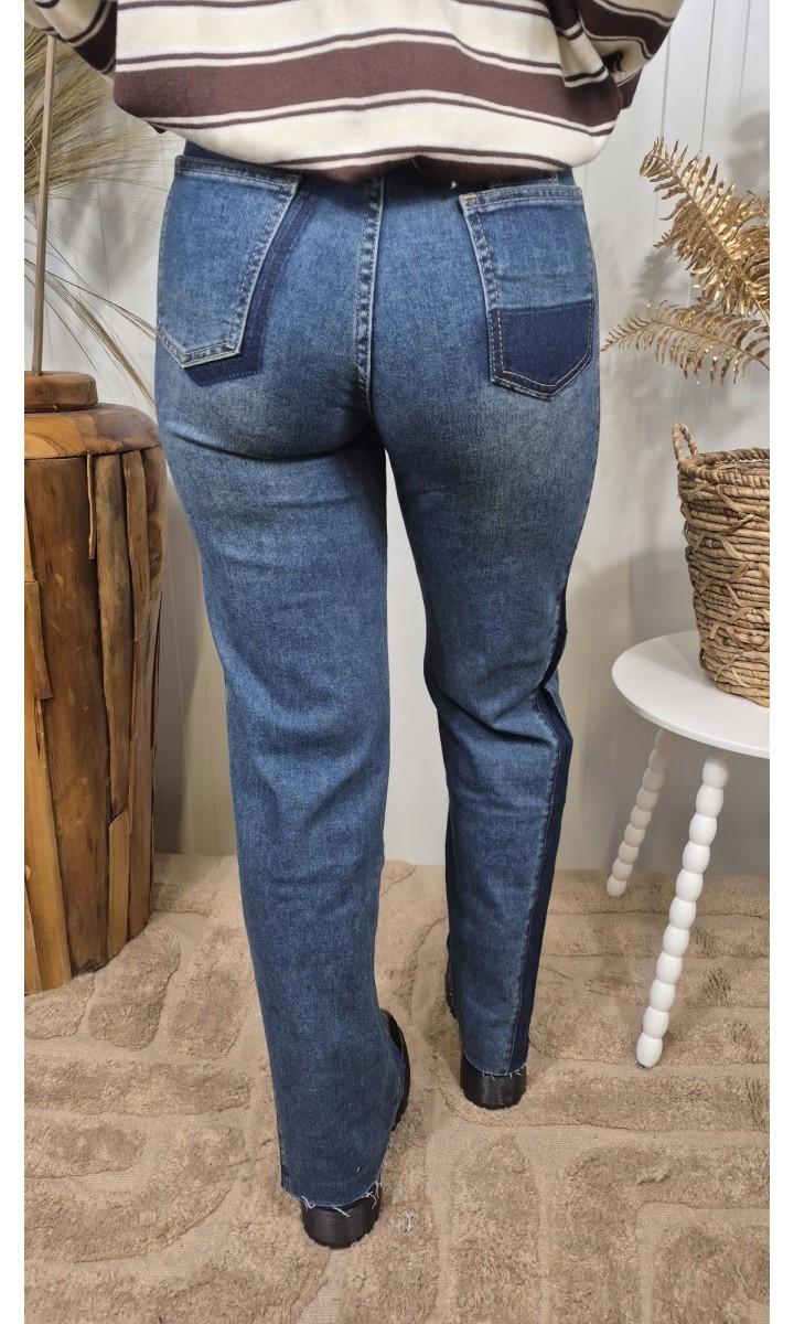 Jeans Lorene wide leg bandes contrastées – coloris bleu, vue 4