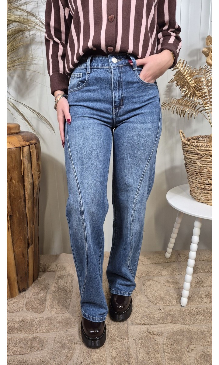 Jeans Rory coupe droite taille haute – coloris bleu