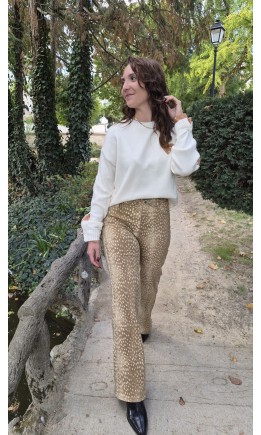 Jeans Bambi coupe droite taille haute – coloris beige