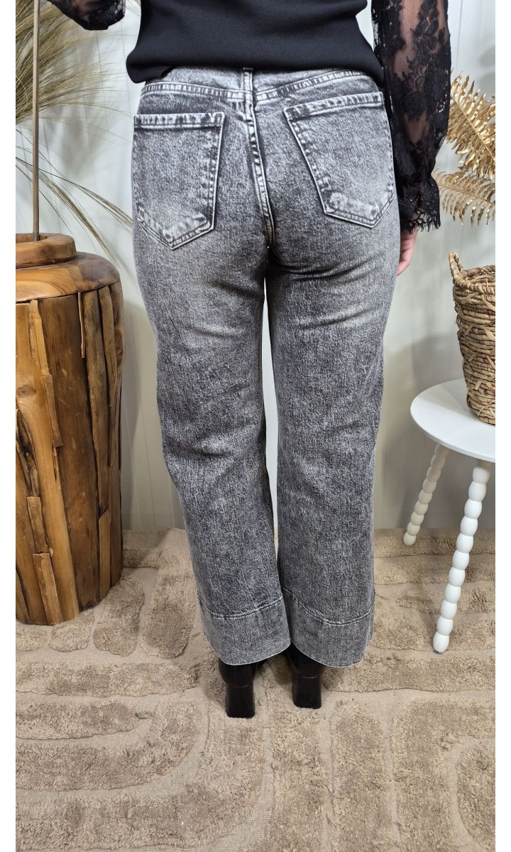 Jean taille haute droit gris délavé à revers – coloris gris, vue 3