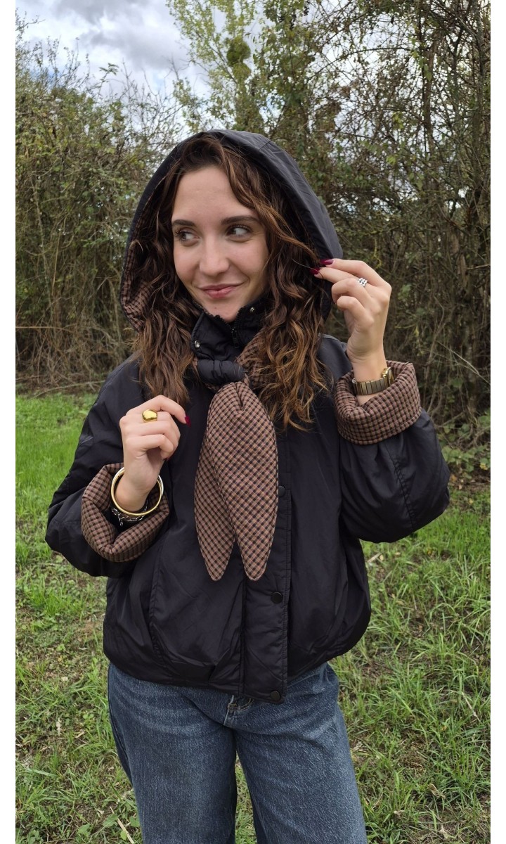 Blouson Georgina noir à capuche foulard carreaux – coloris noir, vue 3