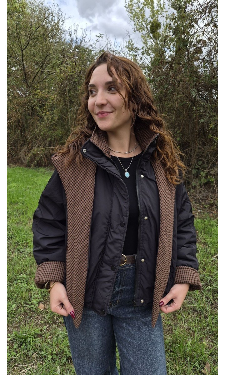 Blouson Georgina noir à capuche foulard carreaux – coloris noir, vue 4